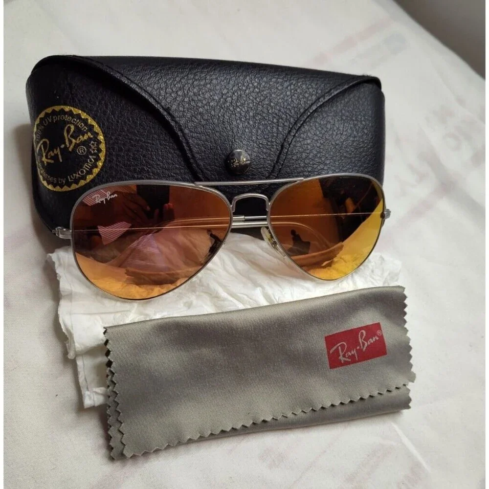 Ray Ban RB3025 Aviator Silver Metal Reflective Lens 58/14/135 w/Case  made Italy
